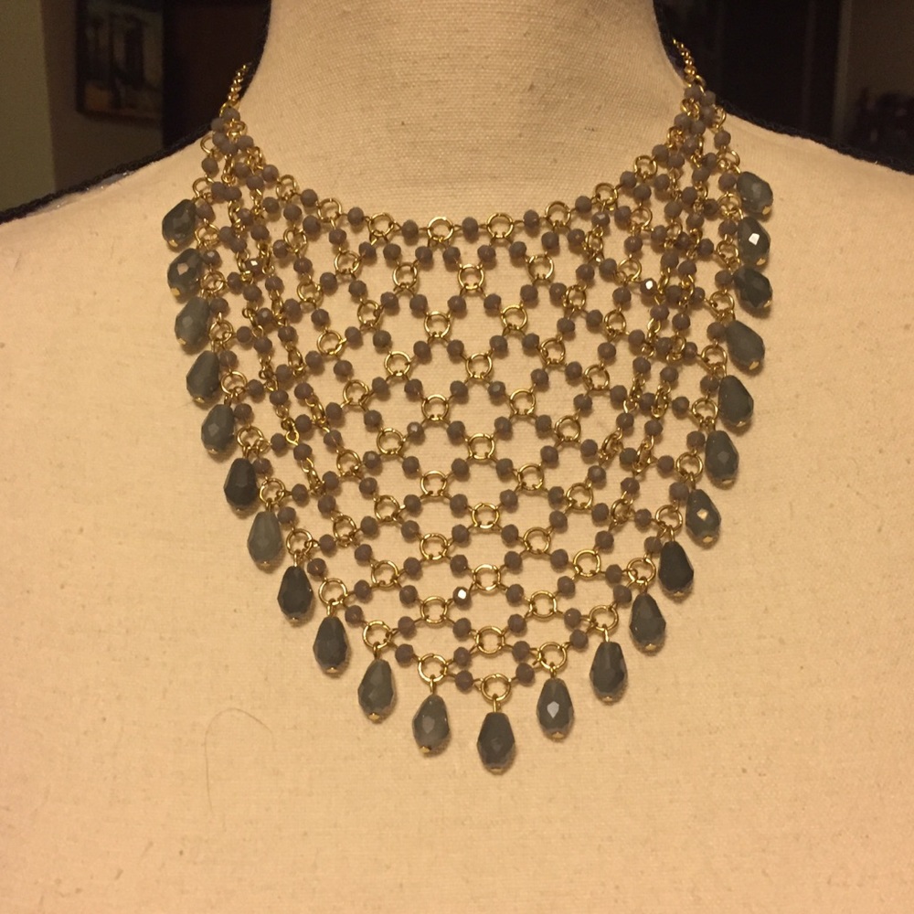COPY - Anthropologie Grey Crystal Bib Necklace. NWT